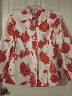Morgan Miller White Blazer with Red Rose Print
